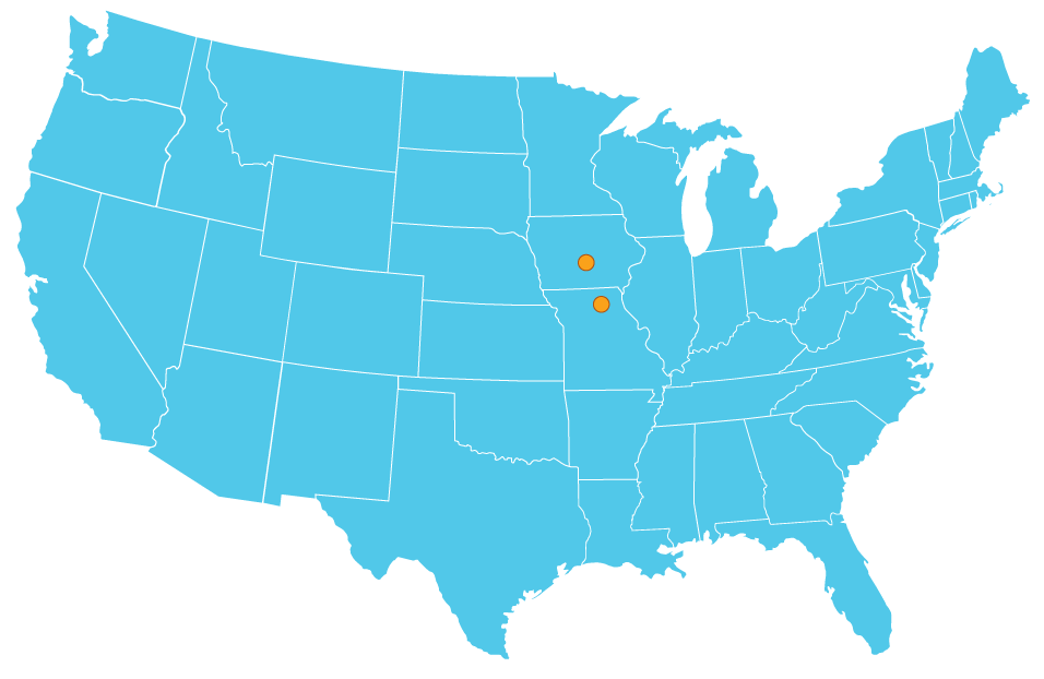 U.S. Map showing the two osteopathic medical colleges that existed in 1898 when AACOM was founded.