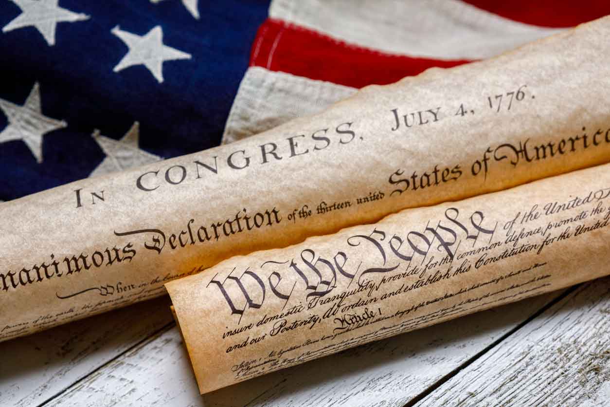 parchment scrolls of declaration of independence and the U.S. constitutions