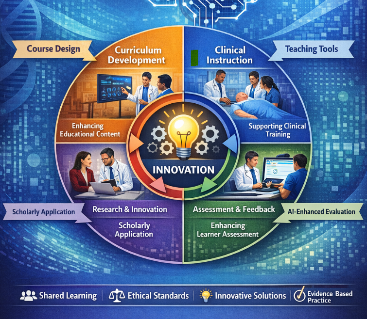 AI collaborations can include course design, research & innovation, assessment & feedback and teaching tools.
