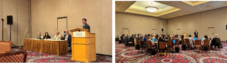 Left, the GME Expert panel discussion speakers and at right, Fellows attend the GME Finance Presentation