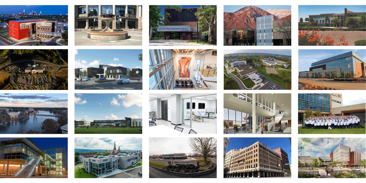aerial views of some colleges of osteopathic medicine