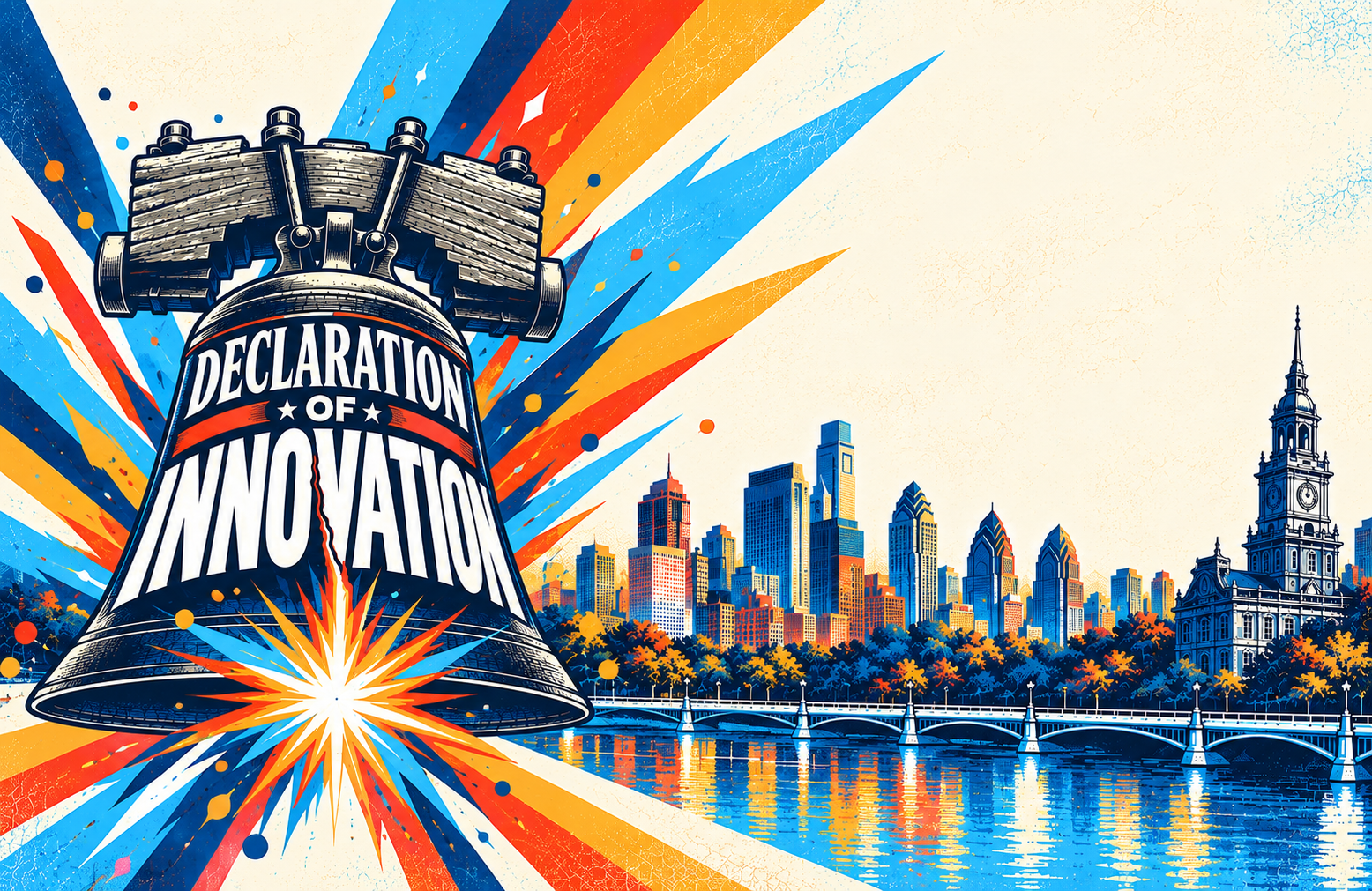 Graphic with bell and Philadelphia skyline