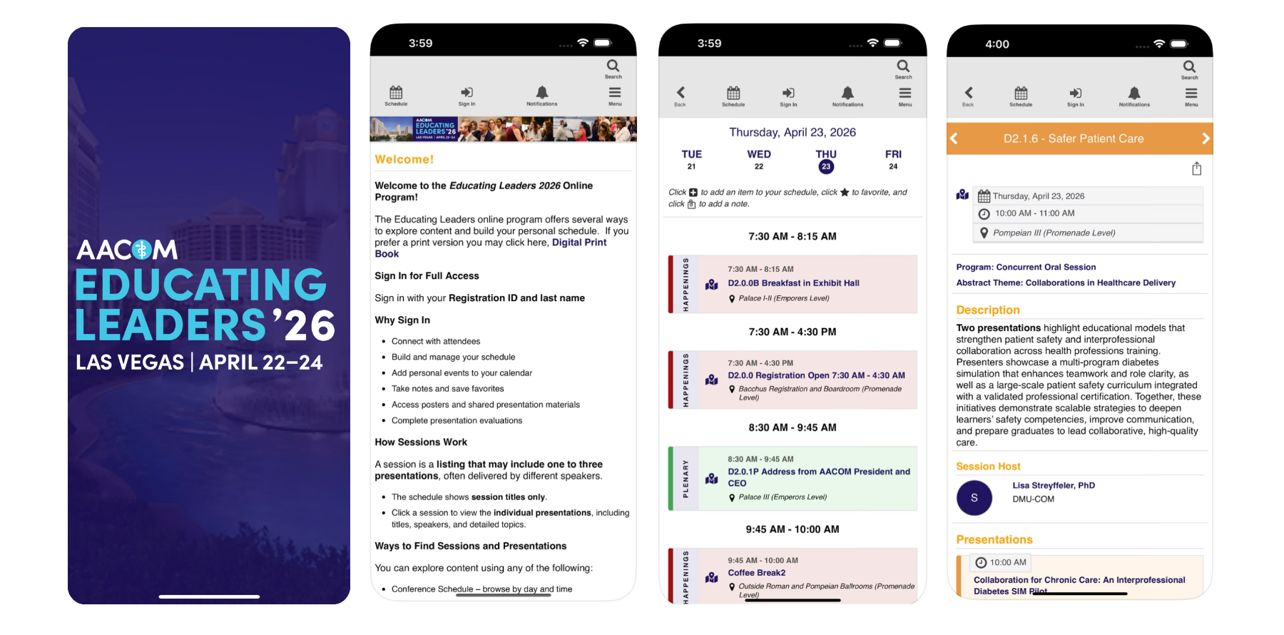 Screenshots of the EL26 mobile app