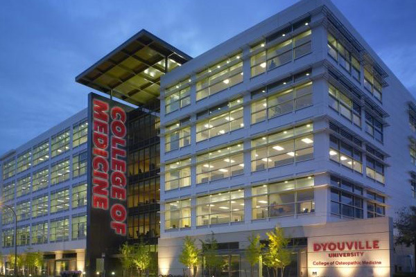 D'Youville Campus at night