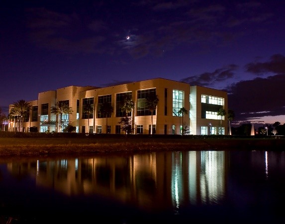LECOM Bradenton campus at night