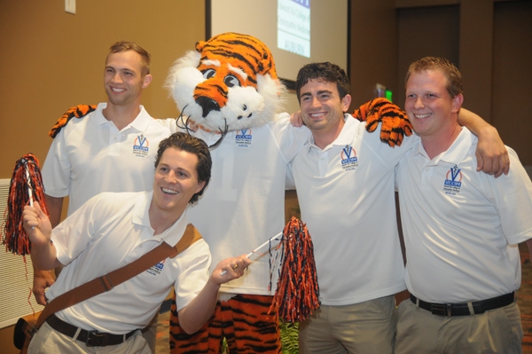 Med students clowning with tiger mascot