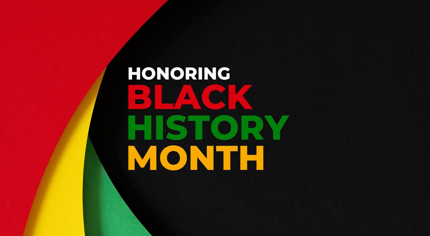 Black History Month banner with a red yellow green and black graphic