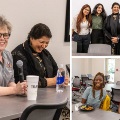 Collageofstudentsandfacultyengagingatacampuseventincludingpanelistsspeakingsmallgroupconversationsandgroupphotos