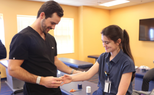 Students practice dexterity skills