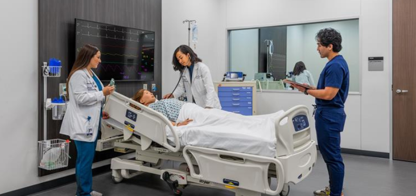 Students practicing in the simulation lab