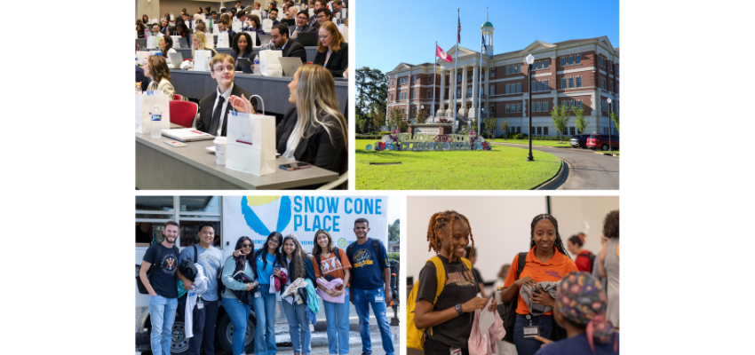 A collage of four images depicting various activities at multiple orientation events.