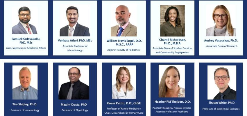 A grid of faculty headshots displays portraits with names and academic titles listed beneath each photo.