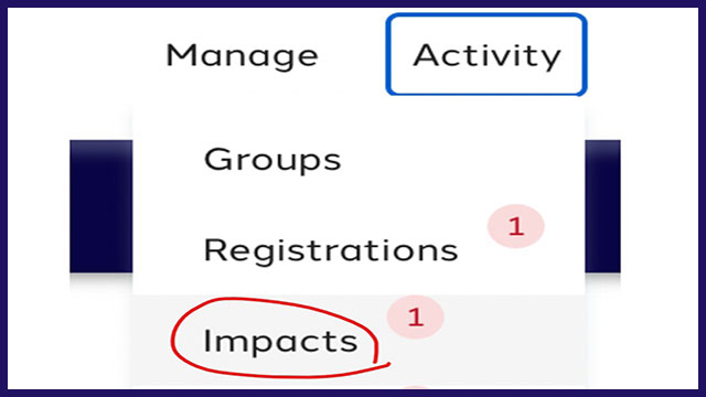 Screenshot of website interface to manage Touch Activity Impacts