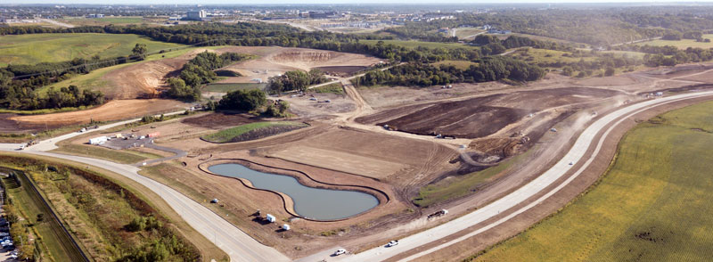 Aerial view of Des Moines University construction site