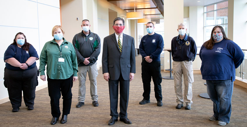 cr061820_WVSOM-and-emergency-personnel WVSOM and emergency personnel pose wearing face masks