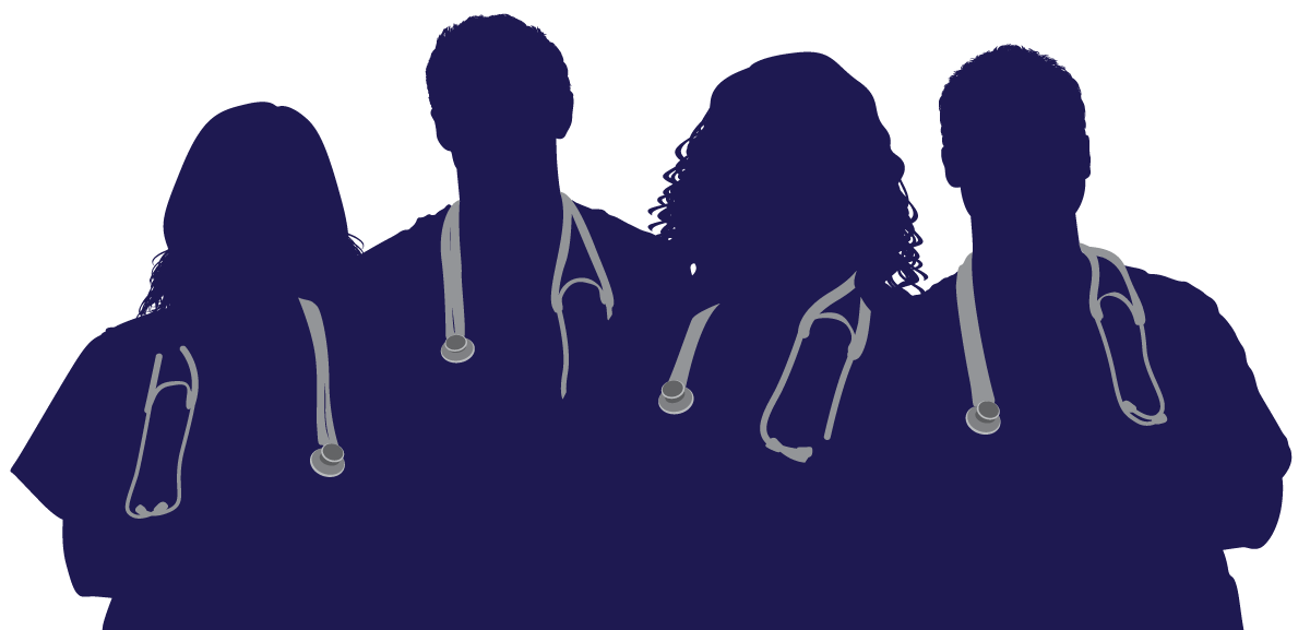 doctors-silhouetted_iS-181569214 Silhouette of male and female doctors with stethoscopes