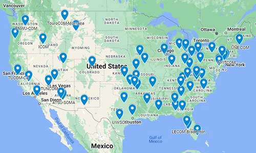U.S. map showing osteopathic medical college locations