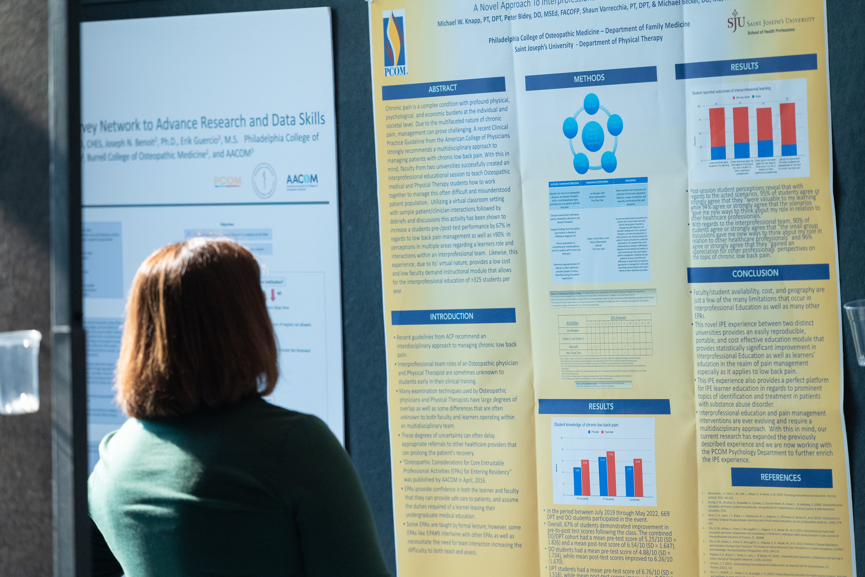 Educating Leaders poster Photo of a woman looking at a poster